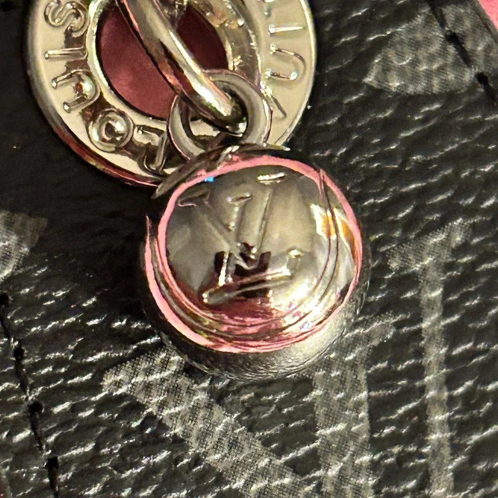 LV upcycled leather and ball charm. On a Silver Keychain - Picture 3 of 5